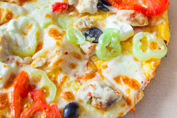 Pizza to order. Pizza delivered in a corona box. Fresh pizza just out of the oven.