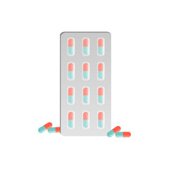 Capsule in blister pack, medicine pills vector Illustration on a white background