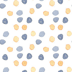 Hand drawn watercolor illustration seamless pattern polka dot blue and yellow - 194392753