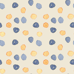 Hand drawn watercolor illustration seamless pattern polka dot blue and yellow - 194392926