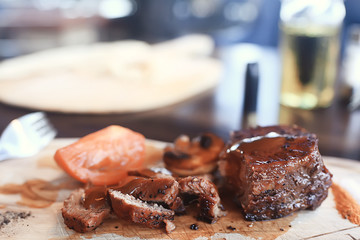 meat on charcoal shish kebab grill smoke