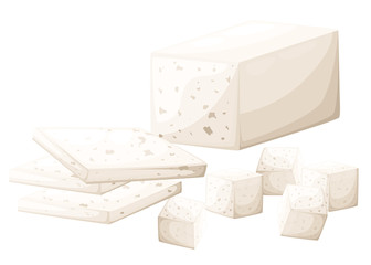 Tofu soy bean curd vegetarian food slices of tofu vector illustration isolated on white background web site page and mobile app design
