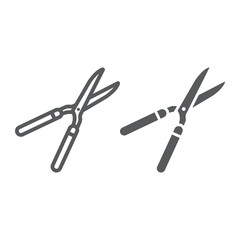 Garden shears line and glyph icon, farming and agriculture, garden scissors sign vector graphics, a linear pattern on a white background, eps 10.