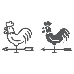 Rooster weather vane line and glyph icon, farming and agriculture, cock sign vector graphics, a linear pattern on a white background, eps 10.