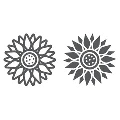 Sun flower line and glyph icon, farming and agriculture, plant sign vector graphics, a linear pattern on a white background, eps 10.