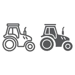 Tractor line and glyph icon, farming and agriculture, farm vehicle sign vector graphics, a linear pattern on a white background, eps 10.
