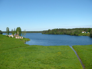 Summer landscape: blue lake