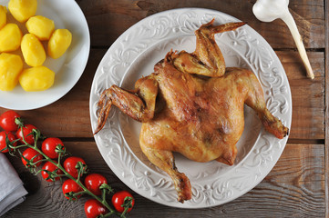 fried chicken and boiled potatoes
