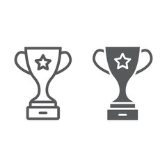 Champion cup award line and glyph icon, trophy and winner, victory sign vector graphics, a linear pattern on a white background, eps 10.