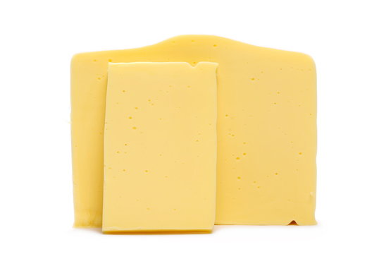 Slice of cheese, isolated on white background