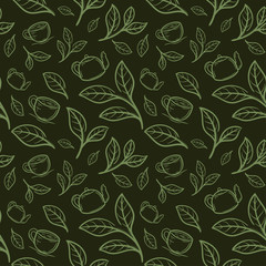 tea leaf with cup seamless pattern