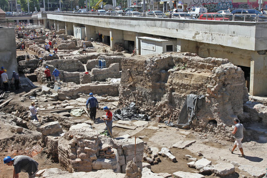 Archaeologists dig old ruins of Ancient Serdika in center of Sofia, Bulgaria 
