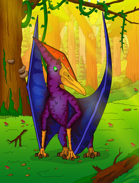 Pteranodon on the background of forest