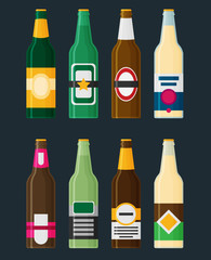Vector Illustration of beer bottles set in flat style