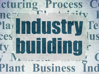 Industry concept: Painted blue text Industry Building on Digital Data Paper background with   Tag Cloud