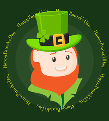 Saint Patrick's Day character leprechaun with green hat, red beard vector
