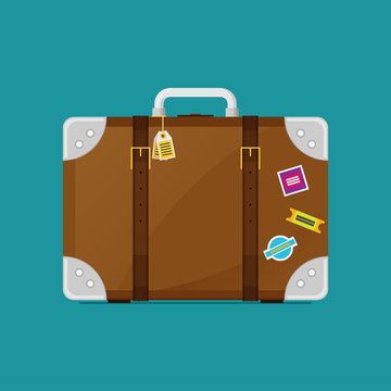 Luggage symbol. Vector illustration of flat color icon with long shadow.