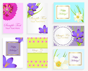 Greeting Colorful Cards with Flowers and Text Set