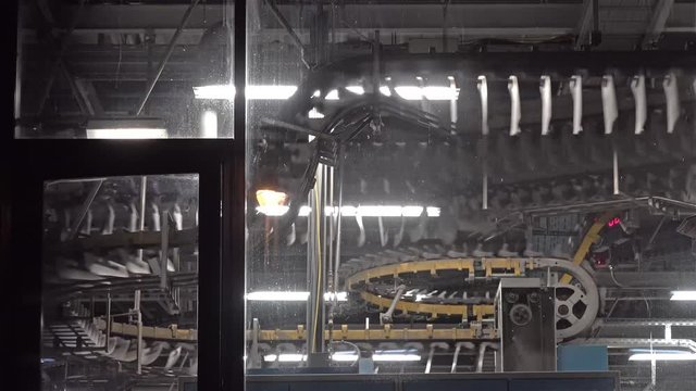 Newspaper production lines seen through a window
