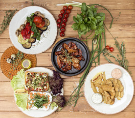 Delicious snacks for dinner in the rustic style