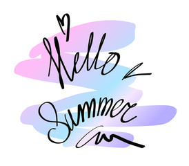 Hand drawn lettering. Hello summer isolated. Vector illustration. Lettering design background.