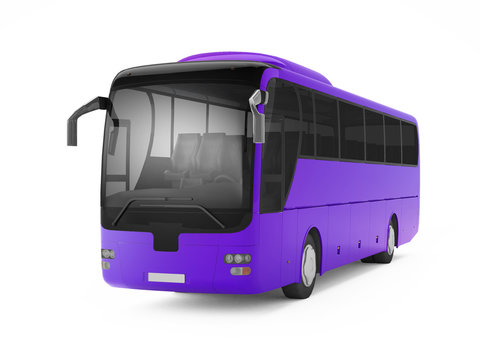 Purple big tour bus isolated on a white background. 3D rendering