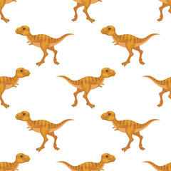 Obraz premium Colorful seamless pattern with the image of funny dinosaurs in cartoon style. Vector background.