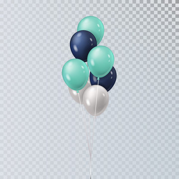 Vector realistic 3D bunch helium balloons isolated.