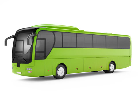 Green big tour bus isolated on a white background. 3D rendering