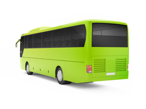 Green big tour bus isolated on a white background. 3D rendering. Back view