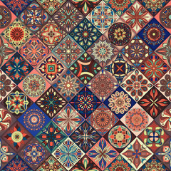 Seamless pattern with decorative mandalas. Vintage mandala elements. Colorful patchwork.