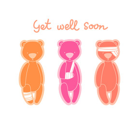 Obraz premium Teddy bears with bandaged head, arm and leg