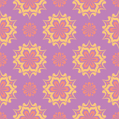 Floral seamless pattern. Bright violet background with colored design