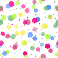 Seamless pattern with bright ink blots on white background. Vector.