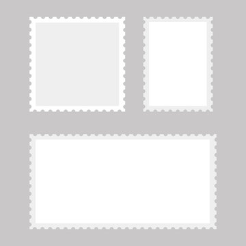 White postage stamps on grey background. Vector.