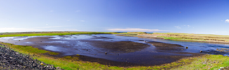 Panorama of the volcanic lake in Iceland
