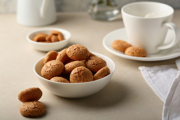 Almond cookies in white bowl