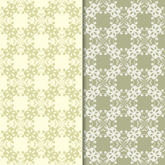 Olive green floral backgrounds. Set of seamless patterns