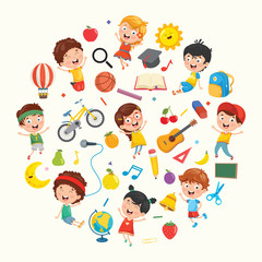 Vector Illustration Collection of Kids and Objects