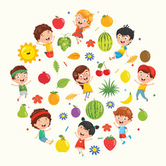 Obraz na płótnie Canvas Vector Illustration Collection of Kids and Fruits
