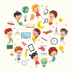 Vector Illustration Collection of Kids and Science Equipments