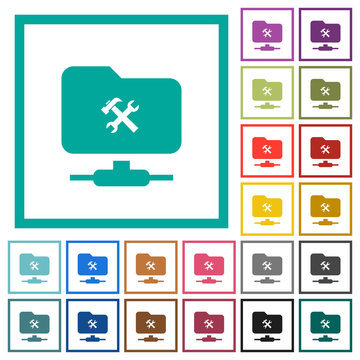 FTP tools flat color icons with quadrant frames