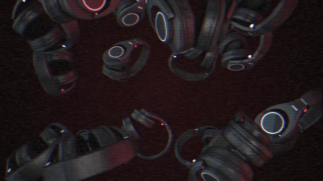 Headphones on an abstract background. Musical vibrations. DJ style. Headphones animation