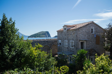 Fototapeta na wymiar Budva Citadel with View onto Sveti Nikola Island and Old Town, Montenegro