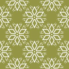 White floral seamless pattern on olive green background