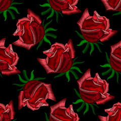 Seamless pattern with embroidery rose.