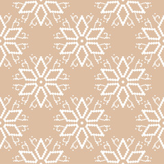 White floral seamless pattern on beige background - 194403362