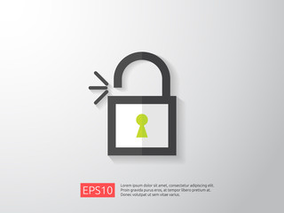 open padlock icon vector illustration. lock access warning alert security concept. safe secure of personal access, user authorization, VPN internet protection.