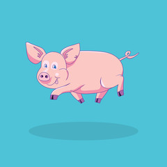 Cute pig cartoon. Cheerful pig character.