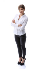 in full growth. portrait of young business lady. i